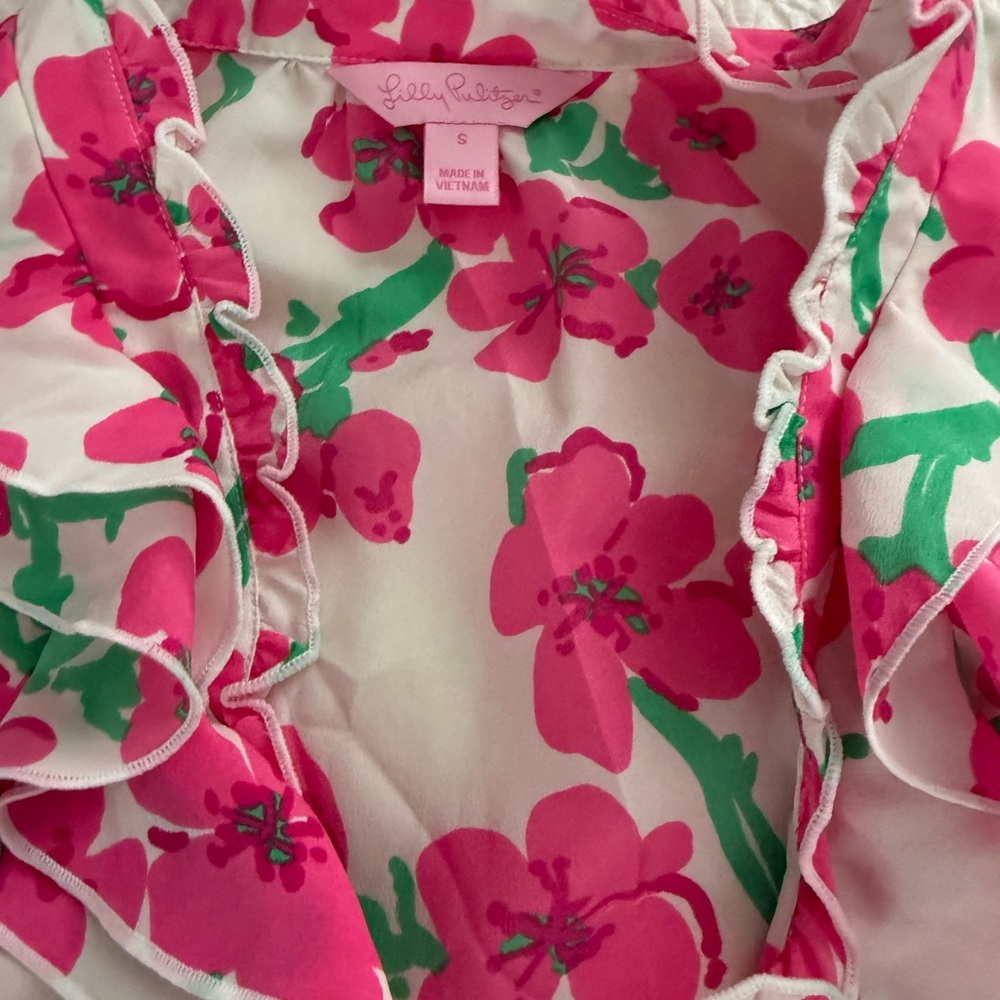 Lilly Pulitzer Pink & Green Floral Ruffle Blouse - Picture 2 of 3